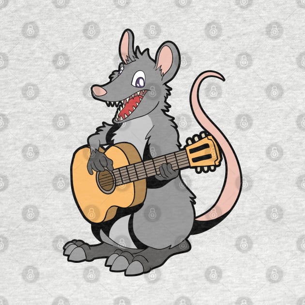 Cartoon opossum playing guitar by Modern Medieval Design